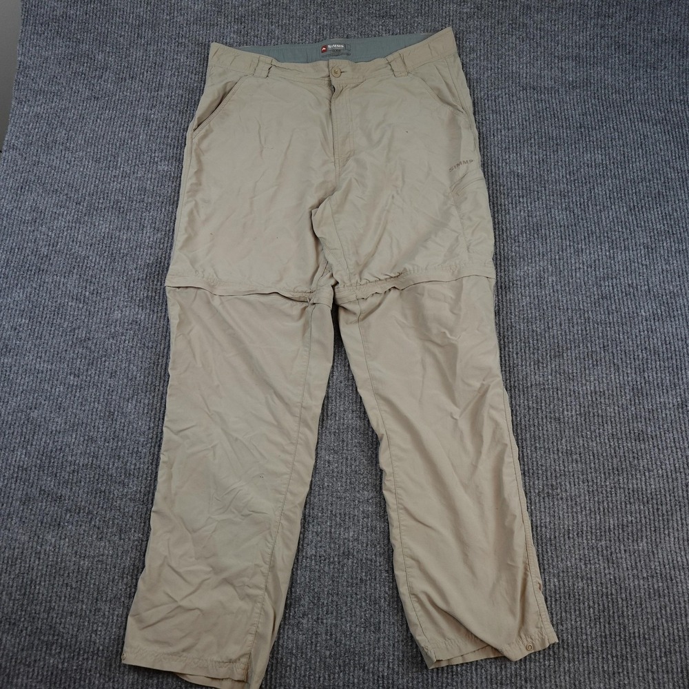 Simms Guide Series Convertible Pants Mens Large 38x31 Beige Fishing Zip Pockets